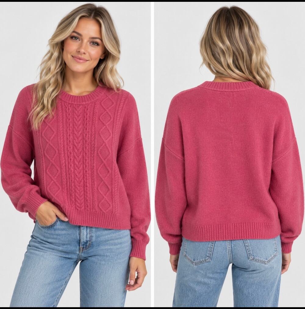 GAP Women’s L Phlox Pink Cable Knit Crewneck Sweater